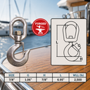 Drop Forged T316 Stainless Steel Swivel Hook, Swivel Eye Lifting Hook with WLL for Marine, Rigging, Chain - PACK 4