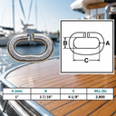 Marine Boat T316 Stainless Steel C Link Connector, Chain Link with WLL for Lifting, Rigging, Marine - PACK 4