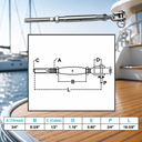 Marine T316 Stainless Steel Cable Jaw and Swage Stud Thread Turnbuckle, Wire Rope Tensioner for Deck, Dock, Boat - PACK 4