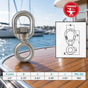 T316 Stainless Steel Chain Swivel, FED SPEC Drop Forged Marine Grade Swivel Connector for Chain, Rigging, Boat - PACK 4