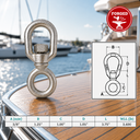 T316 Stainless Steel Chain Swivel, FED SPEC Drop Forged Marine Grade Swivel Connector for Chain, Rigging, Boat - PACK 4