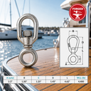 T316 Stainless Steel Chain Swivel, FED SPEC Drop Forged Marine Grade Swivel Connector for Chain, Rigging, Boat - PACK 4