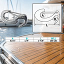 T316 Stainless Steel Open End Spring Snap Tack Hook, Marine Sail Snap Hook for Rope, Line, Rigging - PACK 4