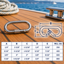 T316 Stainless Steel Oval Carabiner Clip Spring Snap Hook with Lock Nut, Marine Locking Connector for Rope, Chain - PACK 4