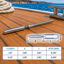 Marine T316 Stainless Steel Cable Lag Swage Stud, Cable Railing Rail Fitting for Deck, Dock, Stair, and Wire Rope - PACK 4