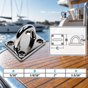 Marine T316 Stainless Steel Square Pad Eye, Rigging Lift Plate for Boat, Dock, Deck, Rope, Cable - PACK 4