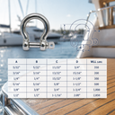 Stainless Steel Commercial Bow Shackle, Boat Anchor Rigging Shackle for Paracord, Rope, Chain, Cable - PACK 5