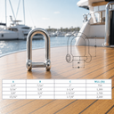 T316 Stainless Steel D Shackle with Hex Sink Screw Pin, Marine Grade Rigging Shackle for Boat, Anchor, Chain - PACK 4