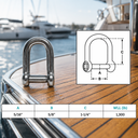 T316 Stainless Steel D Shackle with Hex Sink Screw Pin, Marine Grade Rigging Shackle for Boat, Anchor, Chain - PACK 4