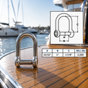 T316 Stainless Steel D Shackle with Hex Sink Screw Pin, Marine Grade Rigging Shackle for Boat, Anchor, Chain - PACK 4