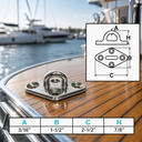 T304 Stainless Steel Diamond Pad Eye Plate, Hammock Rigging Boat Deck Hardware for Rope, Chain, Cable - PACK 4