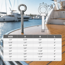 T316 Stainless Steel Eye Bolt, Marine Grade Non-Threaded Shoulder Eyebolt Rivet Bolt for Boat, Dock, Rigging - PACK 10