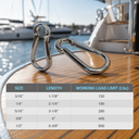 T316 Stainless Steel Carabiner Spring Snap Hook, Marine Grade Clip Connector for Rope, Chain, Cable, Boat - PACK 5