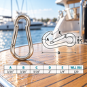 T316 Stainless Steel Carabiner Spring Snap Hook, Marine Grade Clip Connector for Rope, Chain, Cable, Boat - PACK 5