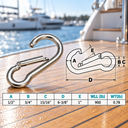 T316 Stainless Steel Carabiner Spring Snap Hook, Marine Grade Clip Connector for Rope, Chain, Cable, Boat - PACK 5