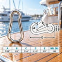 T316 Stainless Steel Carabiner Spring Snap Hook, Marine Grade Clip Connector for Rope, Chain, Cable, Boat - PACK 5