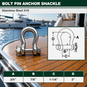 316 Stainless Steel Drop Forged Mil-Spec Bolt Pin Anchor Shackle, Marine Grade Rigging Shackle for Chain, Cable, and Lifting