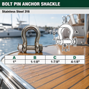 316 Stainless Steel Drop Forged Mil-Spec Bolt Pin Anchor Shackle, Marine Grade Rigging Shackle for Chain, Cable, and Lifting