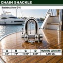 Mil-Spec Forged T316 Stainless Steel Marine Round Pin Chain Shackle, Boat Rigging Shackle for Chain, Rope, and Anchor Use