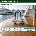 Mil-Spec Forged T316 Stainless Steel Marine Round Pin Chain Shackle, Boat Rigging Shackle for Chain, Rope, and Anchor Use