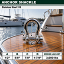 Marine Mil-Spec T316 Stainless Steel Round Pin Anchor Shackle, Forged Boat Rigging Shackle for Chain, Rope, and Cable Use