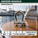 Marine Mil-Spec T316 Stainless Steel Round Pin Anchor Shackle, Forged Boat Rigging Shackle for Chain, Rope, and Cable Use