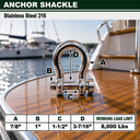 Marine Mil-Spec T316 Stainless Steel Round Pin Anchor Shackle, Forged Boat Rigging Shackle for Chain, Rope, and Cable Use
