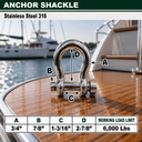Marine Mil-Spec T316 Stainless Steel Round Pin Anchor Shackle, Forged Boat Rigging Shackle for Chain, Rope, and Cable Use