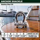 Marine Mil-Spec T316 Stainless Steel Round Pin Anchor Shackle, Forged Boat Rigging Shackle for Chain, Rope, and Cable Use