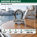 Marine Mil-Spec T316 Stainless Steel Round Pin Anchor Shackle, Forged Boat Rigging Shackle for Chain, Rope, and Cable Use