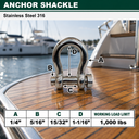 Marine Mil-Spec T316 Stainless Steel Round Pin Anchor Shackle, Forged Boat Rigging Shackle for Chain, Rope, and Cable Use