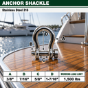 Marine Mil-Spec T316 Stainless Steel Round Pin Anchor Shackle, Forged Boat Rigging Shackle for Chain, Rope, and Cable Use