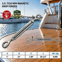 Mil-Spec T316 Stainless Steel Drop Forged Eye Eye Lifting Turnbuckle, Marine Grade Rigging Tensioner for Cable and Chain