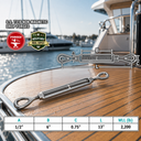 Mil-Spec T316 Stainless Steel Drop Forged Eye Eye Lifting Turnbuckle, Marine Grade Rigging Tensioner for Cable and Chain