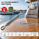 Mil-Spec T316 Stainless Steel Drop Forged Eye Eye Lifting Turnbuckle, Marine Grade Rigging Tensioner for Cable and Chain