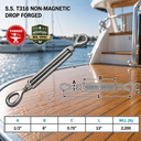 Mil-Spec T316 Stainless Steel Drop Forged Eye Eye Lifting Turnbuckle, Marine Grade Rigging Tensioner for Cable and Chain