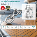 Mil Spec T316 Stainless Steel Jaw & Eye Marine Mooring Swivel, Drop Forged Boat Rigging Connector for Chain and Anchor Use