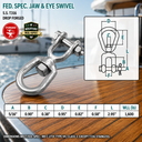 Mil Spec T316 Stainless Steel Jaw & Eye Marine Mooring Swivel, Drop Forged Boat Rigging Connector for Chain and Anchor Use