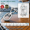 Mil Spec T316 Stainless Steel Jaw & Eye Marine Mooring Swivel, Drop Forged Boat Rigging Connector for Chain and Anchor Use