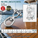 Mil Spec T316 Stainless Steel Jaw & Eye Marine Mooring Swivel, Drop Forged Boat Rigging Connector for Chain and Anchor Use
