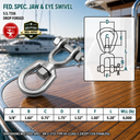 Mil Spec T316 Stainless Steel Jaw & Eye Marine Mooring Swivel, Drop Forged Boat Rigging Connector for Chain and Anchor Use