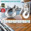 Mil Spec T316 Stainless Steel Drop Forged Clevis Slip Hook, Marine Grade Rigging Hook for Chain, Rope, Cable, and Lifting