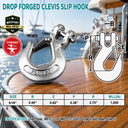 Mil Spec T316 Stainless Steel Drop Forged Clevis Slip Hook, Marine Grade Rigging Hook for Chain, Rope, Cable, and Lifting