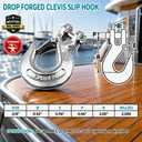 Mil Spec T316 Stainless Steel Drop Forged Clevis Slip Hook, Marine Grade Rigging Hook for Chain, Rope, Cable, and Lifting