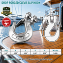 Mil Spec T316 Stainless Steel Drop Forged Clevis Slip Hook, Marine Grade Rigging Hook for Chain, Rope, Cable, and Lifting