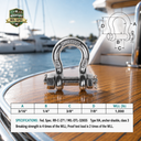 Mil-Spec Stainless Steel Bolt Pin Anchor Shackle, Marine Boat Rigging Shackle for Chain, Rope, Cable, and Anchor Use