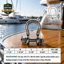 Mil-Spec Stainless Steel Bolt Pin Anchor Shackle, Marine Boat Rigging Shackle for Chain, Rope, Cable, and Anchor Use