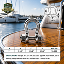 Mil-Spec Stainless Steel Bolt Pin Anchor Shackle, Marine Boat Rigging Shackle for Chain, Rope, Cable, and Anchor Use