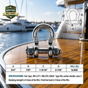 Mil-Spec Stainless Steel Bolt Pin Anchor Shackle, Marine Boat Rigging Shackle for Chain, Rope, Cable, and Anchor Use