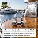 Mil-Spec Stainless Steel Bolt Pin Anchor Shackle, Marine Boat Rigging Shackle for Chain, Rope, Cable, and Anchor Use